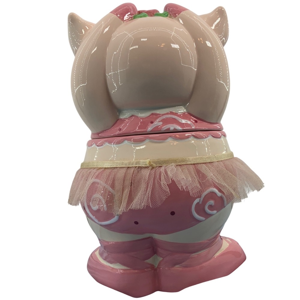 Vintage Ballerina Pig Ceramic Cookie Jar Pink Tutu Roses Whimsical Kitchen Decor - Picture 2 of 9
